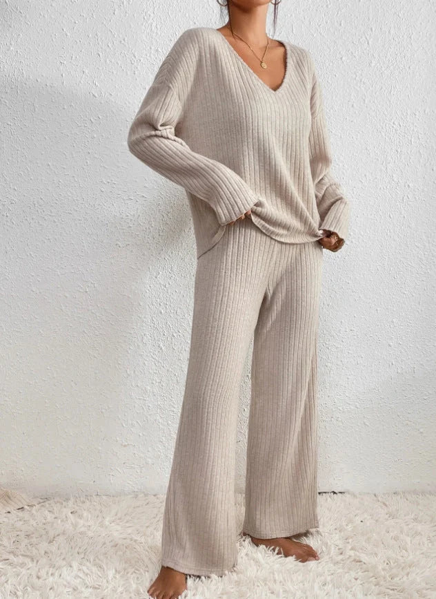 Willa | Women's Ribbed Knit V Neck Two Piece Set